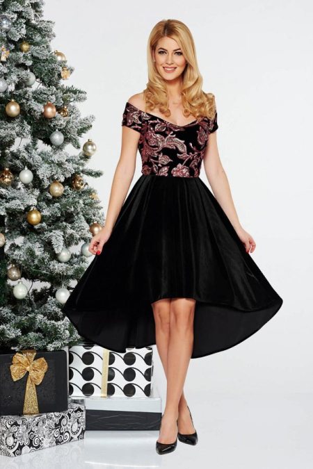 rochie neagra asimetrica de nunta