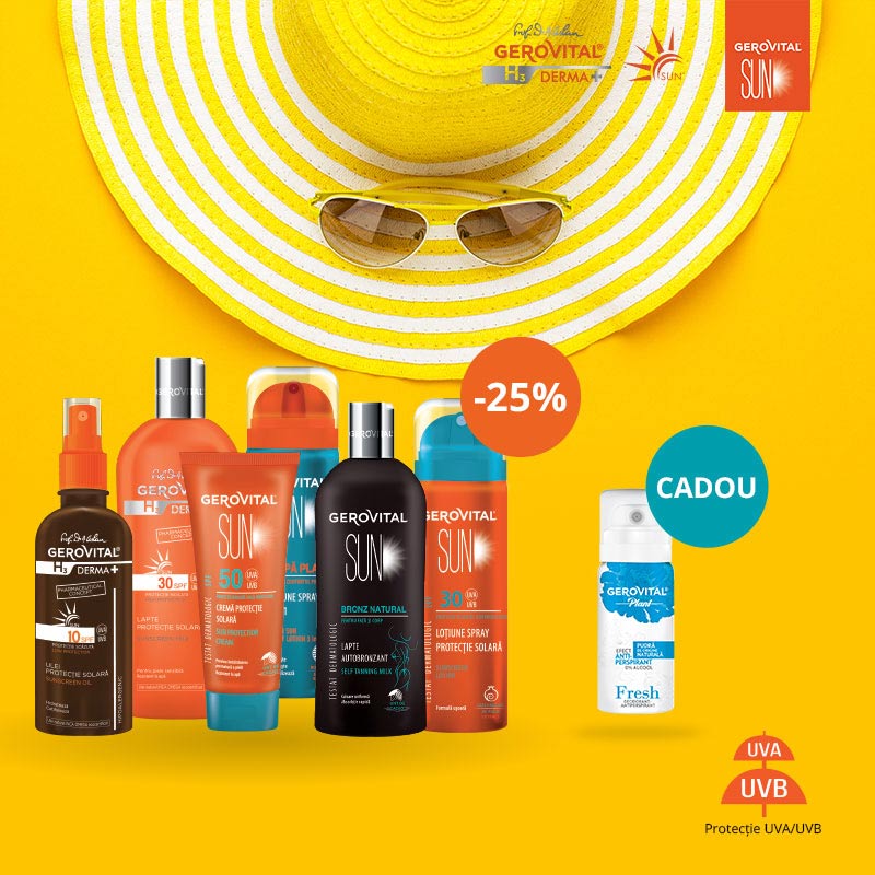 Farmec: Gerovital H3 Derma+ Sun, perfecte pentru protectia&nbsp;solara