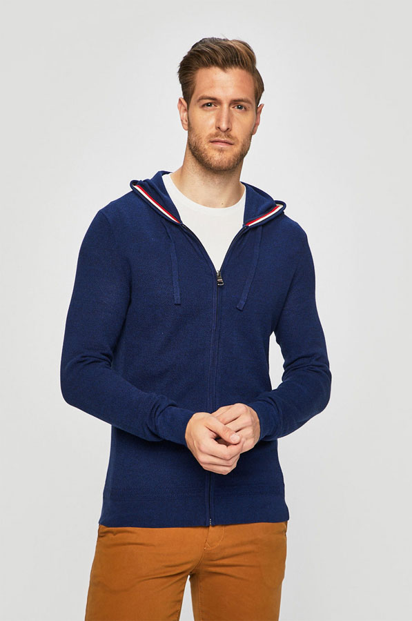 Tommy Hilfiger - Pulover-hanorac bleumarin