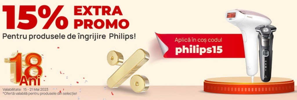 15% Extra Promo pentru produsele de îngrijire&nbsp;Philips