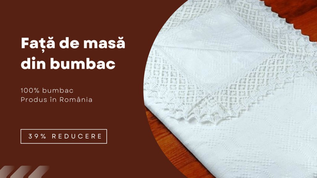 Față de masă tradițională albă din bumbac natural – Reducere 39%, ideală pentru masa de&nbsp;Paște